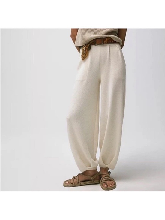 Free People Pants - Free People Cream Ribbed Wide-Leg Jumpsuit